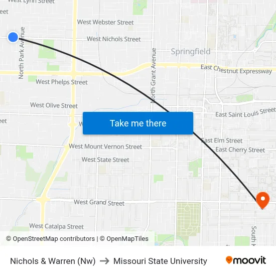 Nichols & Warren (Nw) to Missouri State University map