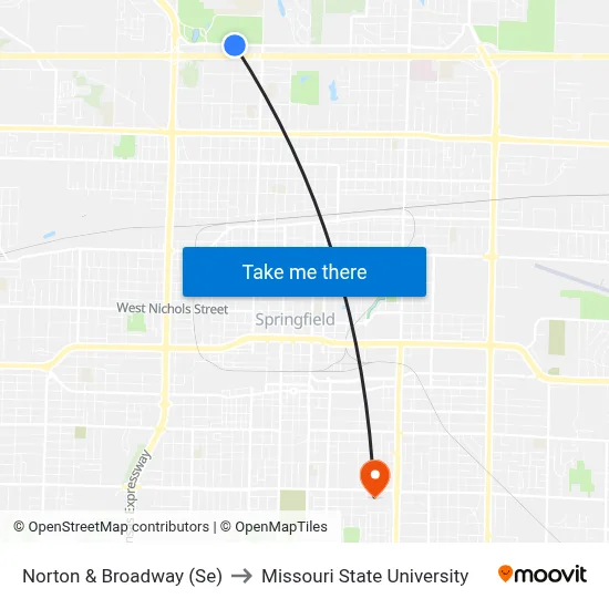 Norton & Broadway (Se) to Missouri State University map