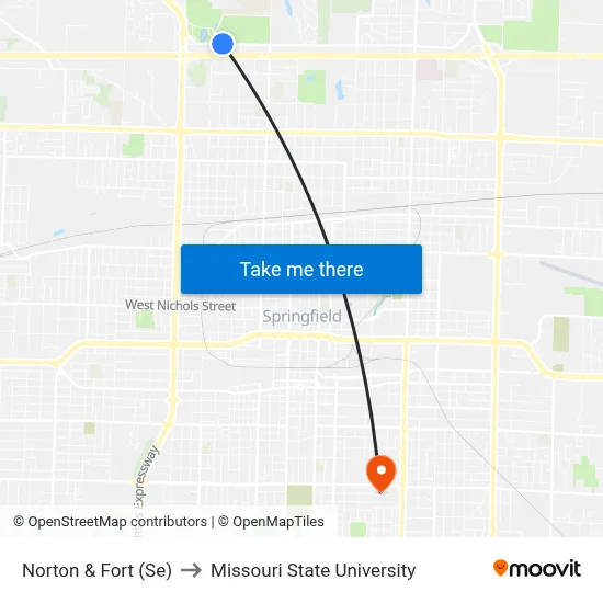 Norton & Fort (Se) to Missouri State University map