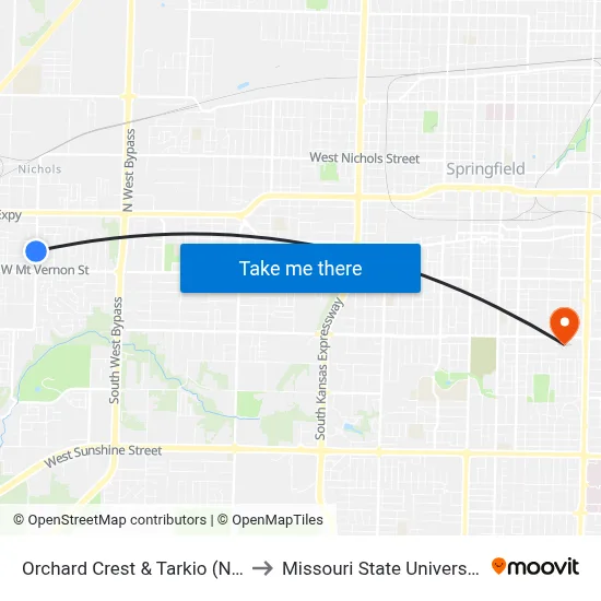 Orchard Crest & Tarkio (Ne) to Missouri State University map