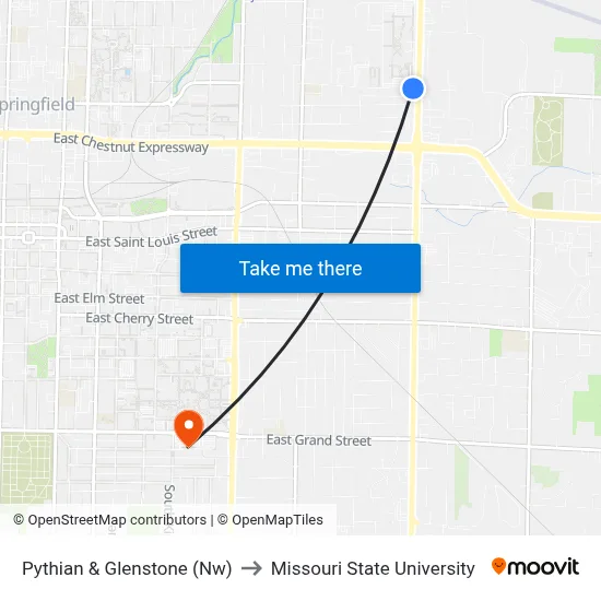 Pythian & Glenstone (Nw) to Missouri State University map