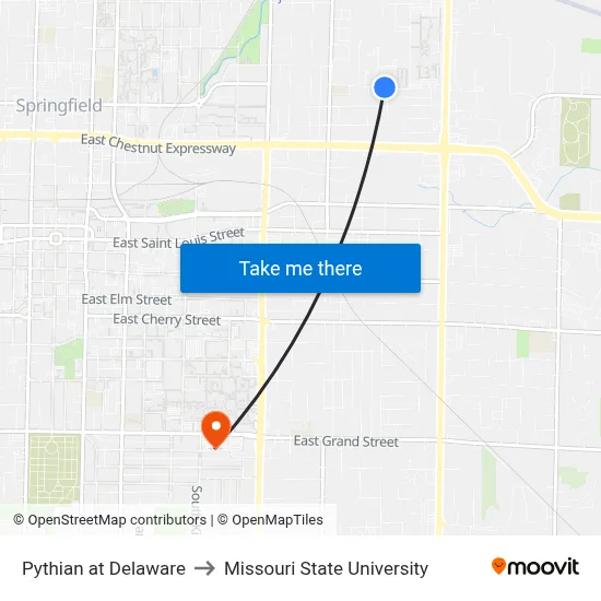 Pythian at Delaware to Missouri State University map