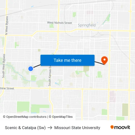 Scenic & Catalpa (Sw) to Missouri State University map