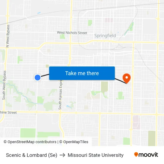 Scenic & Lombard (Se) to Missouri State University map