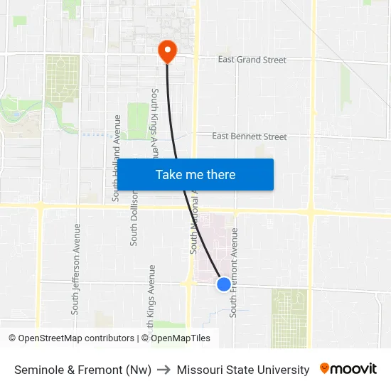 Seminole & Fremont (Nw) to Missouri State University map
