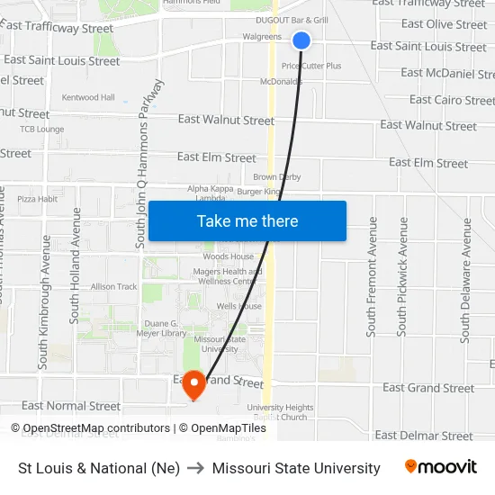 St Louis & National (Ne) to Missouri State University map