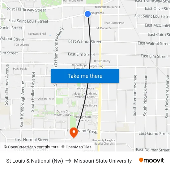 St Louis & National (Nw) to Missouri State University map