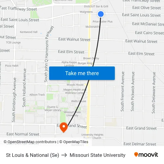 St Louis & National (Se) to Missouri State University map