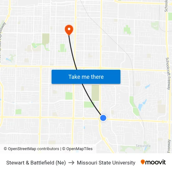 Stewart & Battlefield (Ne) to Missouri State University map