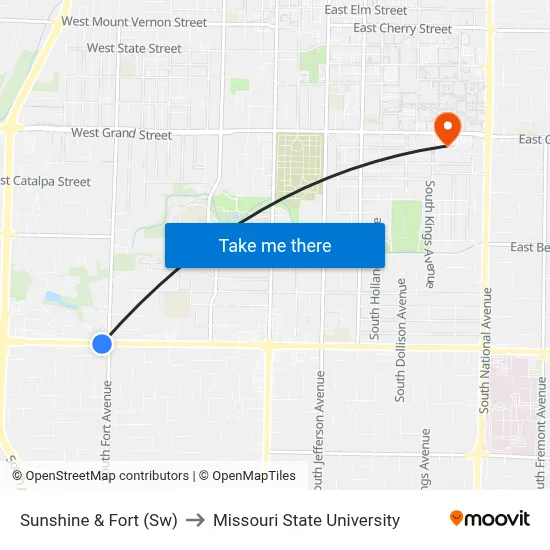 Sunshine & Fort (Sw) to Missouri State University map