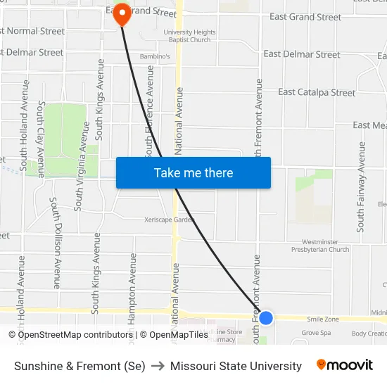 Sunshine & Fremont (Se) to Missouri State University map