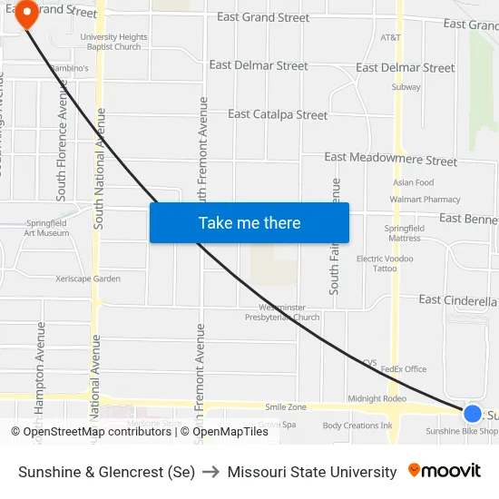 Sunshine & Glencrest (Se) to Missouri State University map