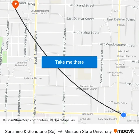 Sunshine & Glenstone (Se) to Missouri State University map
