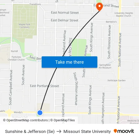 Sunshine & Jefferson (Se) to Missouri State University map