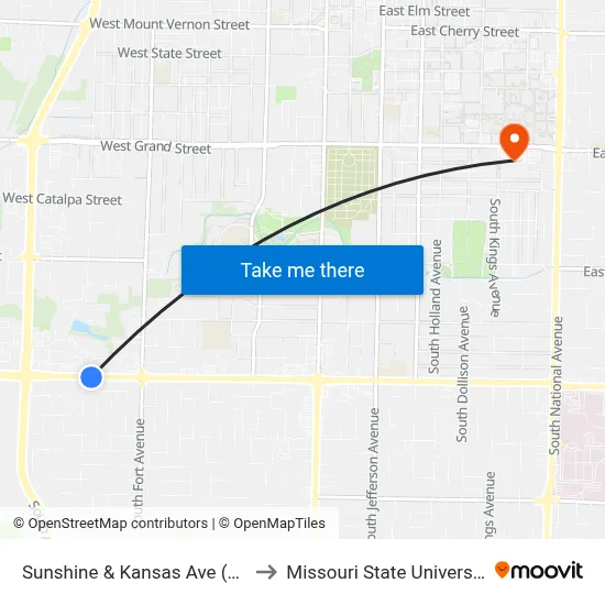 Sunshine & Kansas Ave (Se) to Missouri State University map