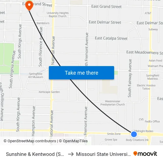Sunshine & Kentwood (Sw) to Missouri State University map