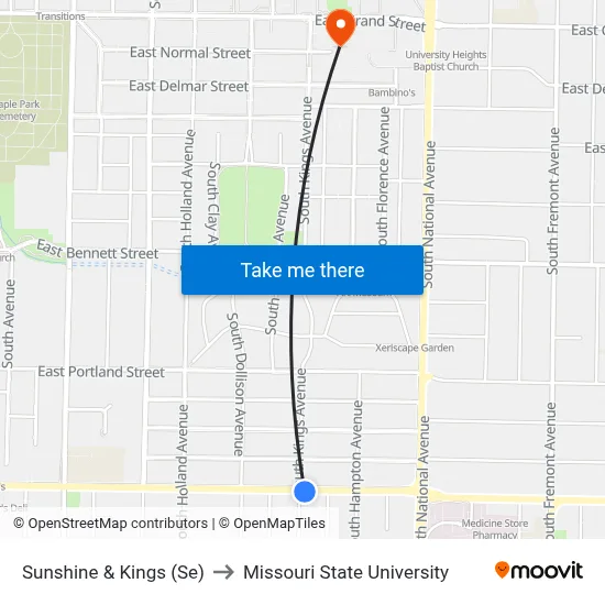Sunshine & Kings (Se) to Missouri State University map