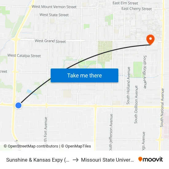 Sunshine & Kansas Expy (Se) to Missouri State University map