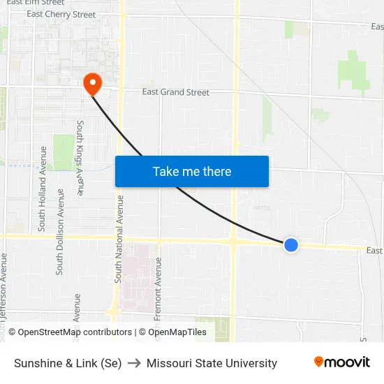 Sunshine & Link (Se) to Missouri State University map