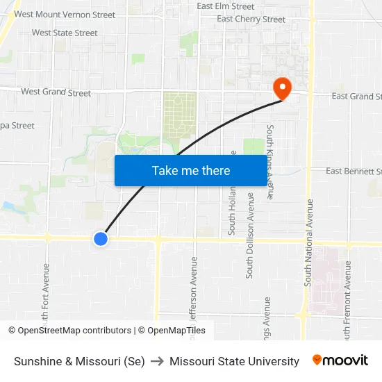 Sunshine & Missouri (Se) to Missouri State University map