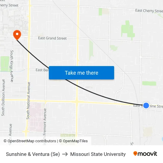 Sunshine & Ventura (Se) to Missouri State University map