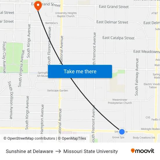 Sunshine at Delaware to Missouri State University map