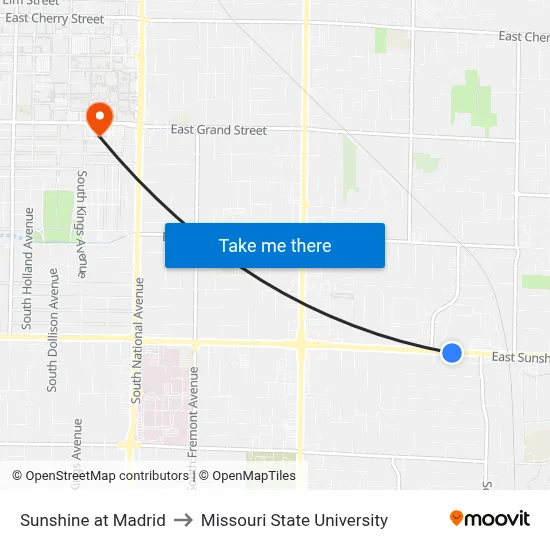 Sunshine at Madrid to Missouri State University map