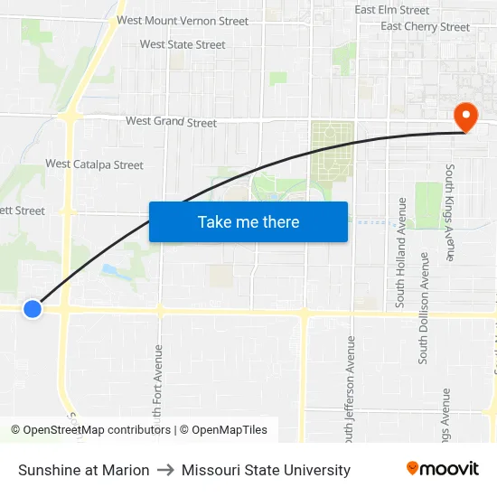 Sunshine at Marion to Missouri State University map