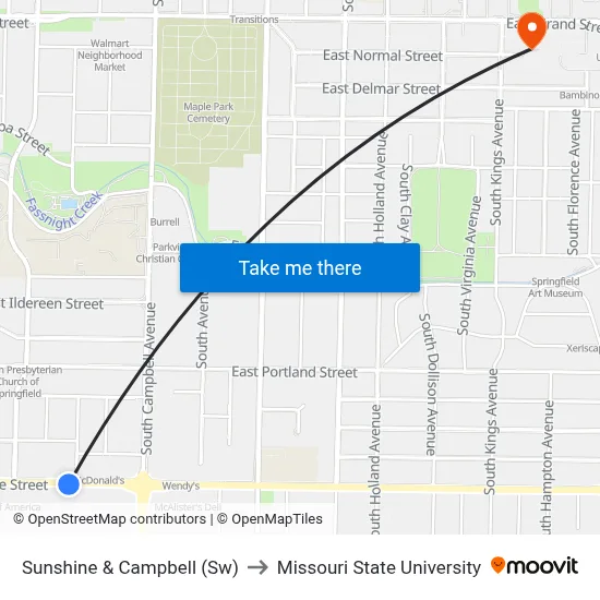 Sunshine & Campbell (Sw) to Missouri State University map