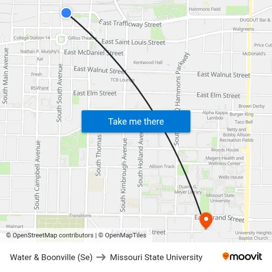 Water & Boonville (Se) to Missouri State University map