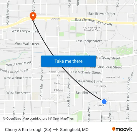 Cherry & Kimbrough (Se) to Springfield, MO map
