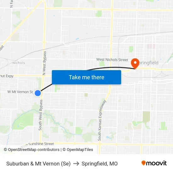 Suburban & Mt Vernon (Se) to Springfield, MO map