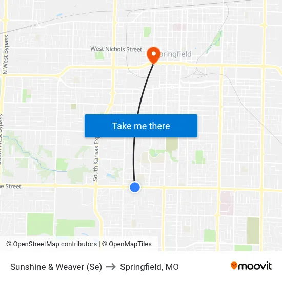 Sunshine & Weaver (Se) to Springfield, MO map