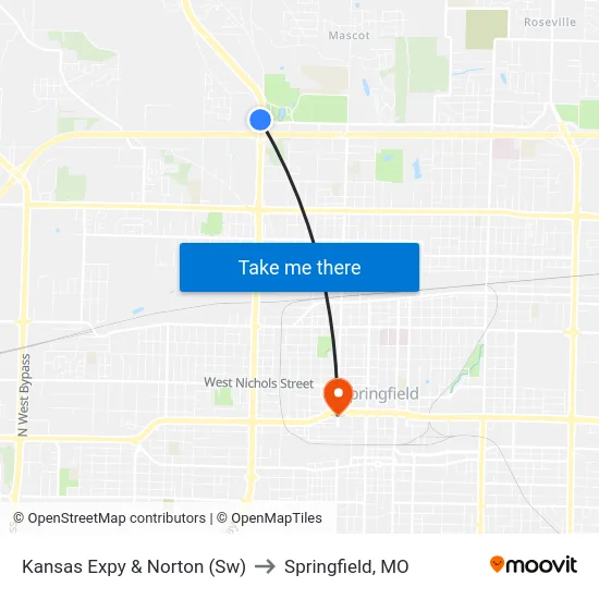 Kansas Expy & Norton (Sw) to Springfield, MO map