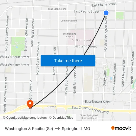 Washington & Pacific (Se) to Springfield, MO map