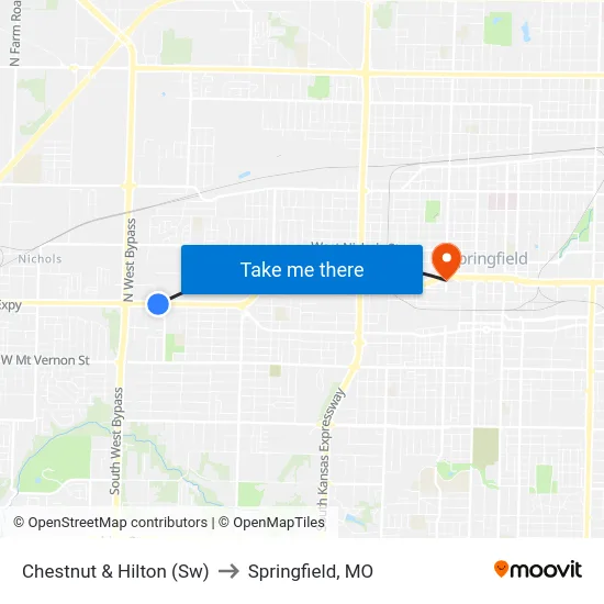 Chestnut & Hilton (Sw) to Springfield, MO map