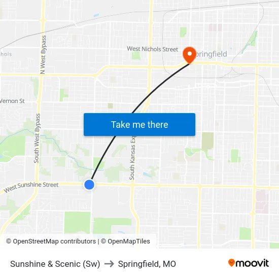 Sunshine & Scenic (Sw) to Springfield, MO map