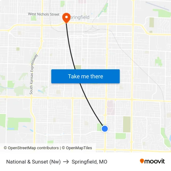 National & Sunset (Nw) to Springfield, MO map
