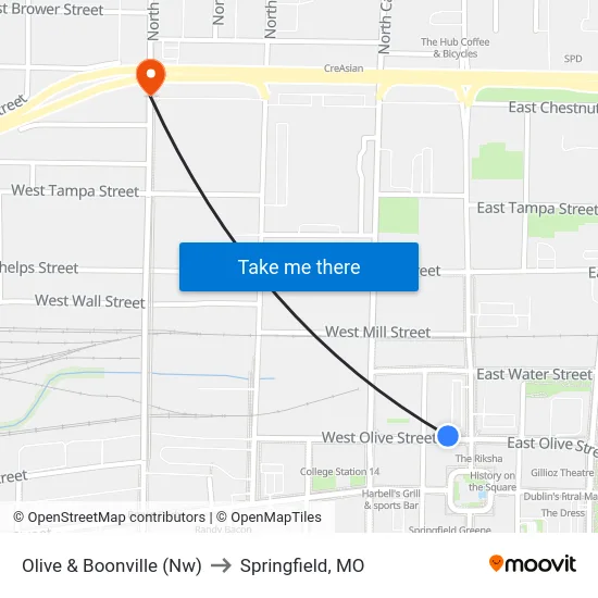 Olive & Boonville (Nw) to Springfield, MO map