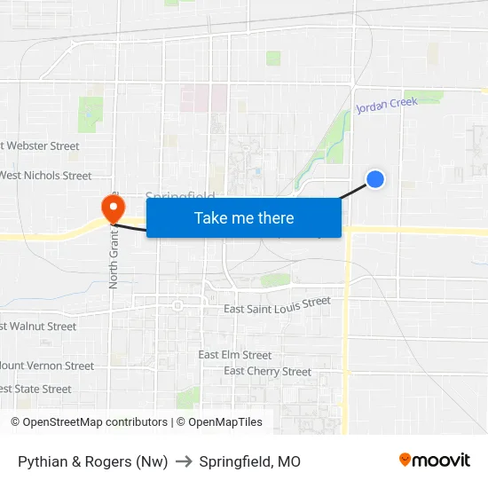 Pythian & Rogers (Nw) to Springfield, MO map