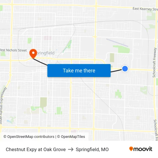 Chestnut Expy at Oak Grove to Springfield, MO map