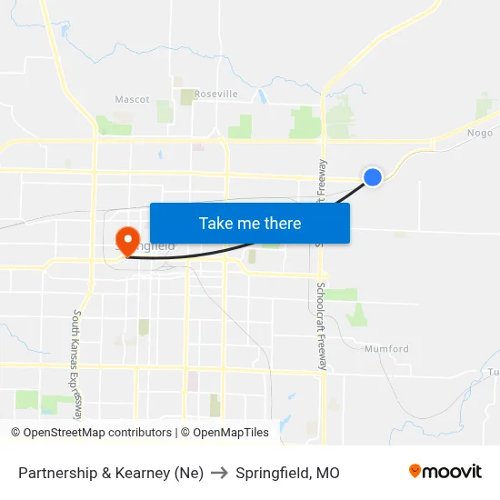 Partnership & Kearney (Ne) to Springfield, MO map