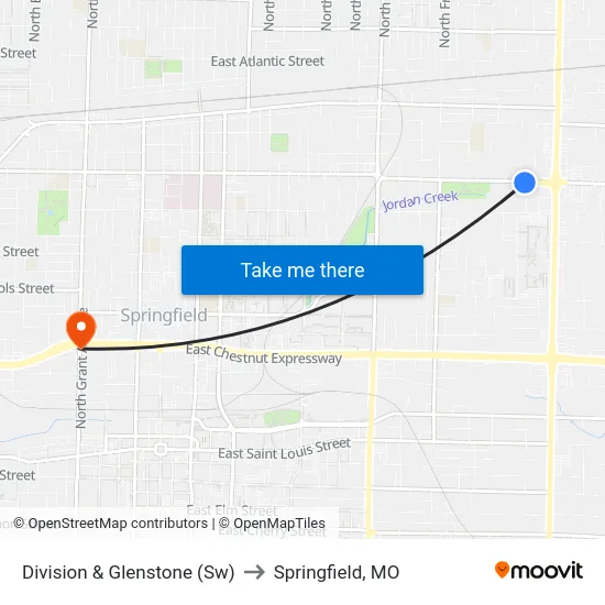 Division & Glenstone (Sw) to Springfield, MO map