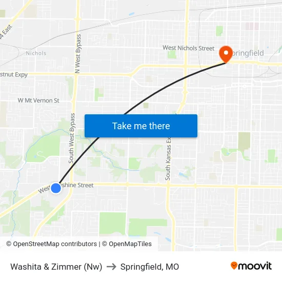 Washita & Zimmer (Nw) to Springfield, MO map