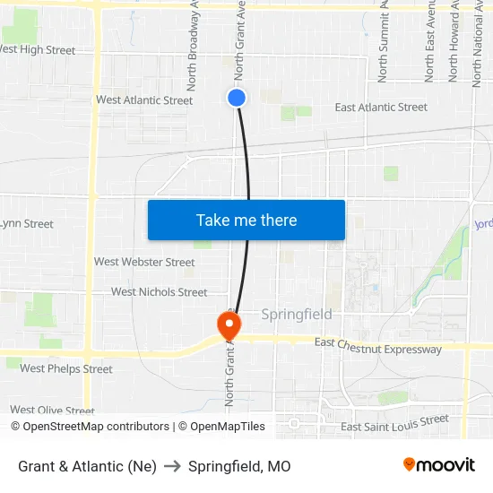Grant & Atlantic (Ne) to Springfield, MO map