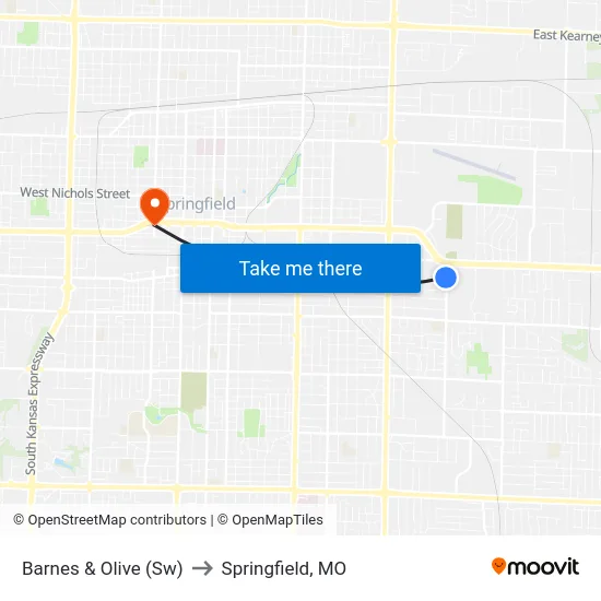 Barnes & Olive (Sw) to Springfield, MO map