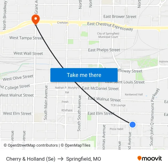 Cherry & Holland (Se) to Springfield, MO map