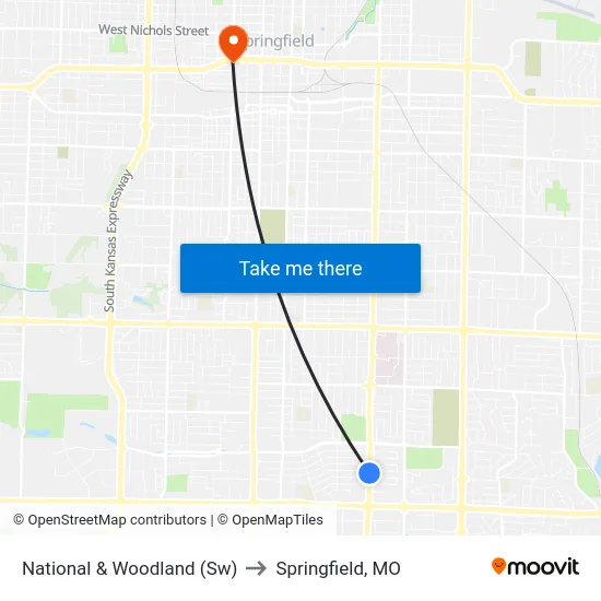 National & Woodland (Sw) to Springfield, MO map