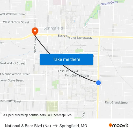 National & Bear Blvd (Ne) to Springfield, MO map