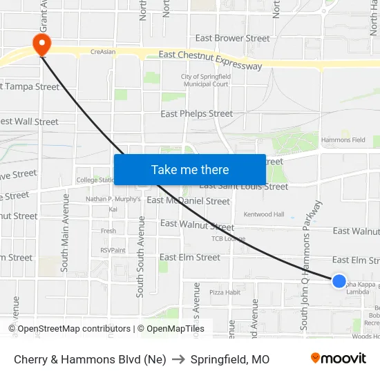 Cherry & Hammons Blvd (Ne) to Springfield, MO map